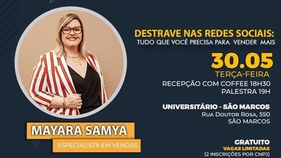Mayara Samya ministra workshop sobre vendas e mídias on-line em São Marcos 